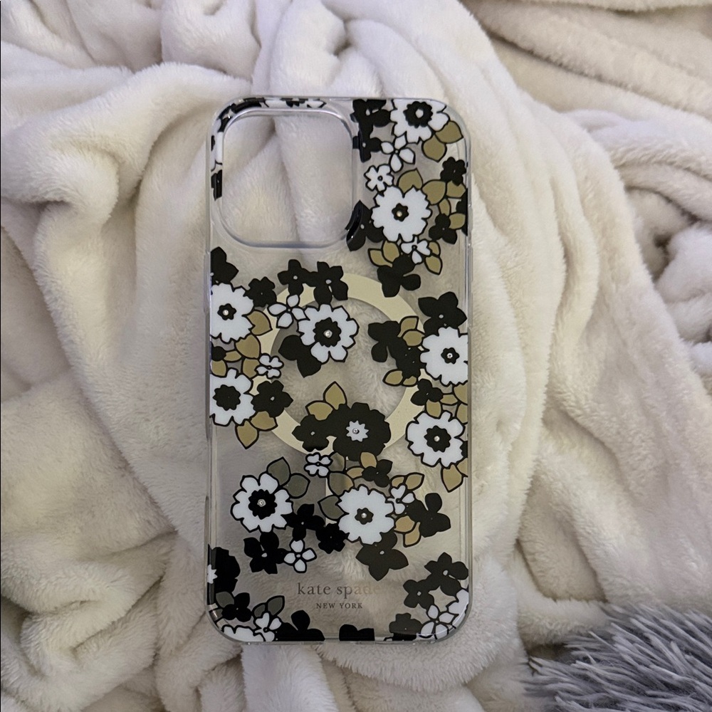 Kate Spade Black, White, and Gold Floral Phone Case